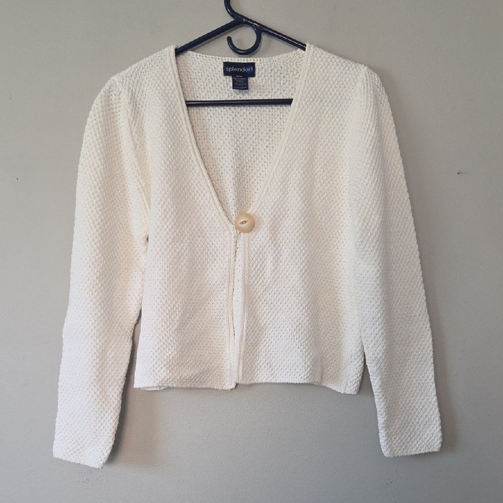 2/$15 Single Button White Knit Cardigan (M)